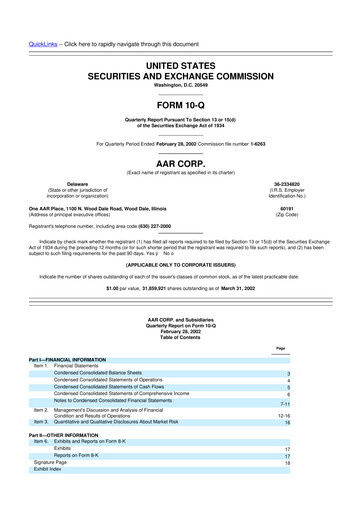 Thumbnail AAR 10-Q Quarterly Report FY 