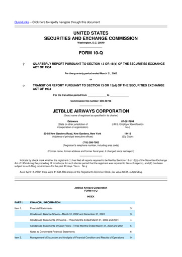 Thumbnail Jetblue Airways
 10-Q Quarterly Report FY 