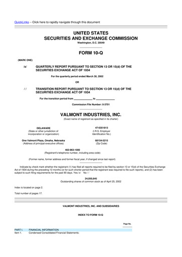 Thumbnail Valmont Industries
 10-Q Quarterly Report FY 