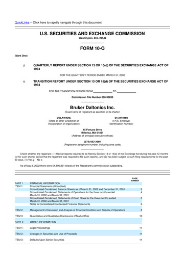 Thumbnail Bruker 10-Q Quarterly Report FY 
