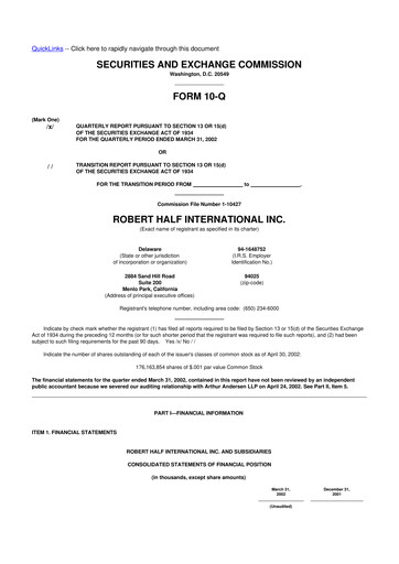 Miniature Robert Half 10-Q Rapport trimestriel  