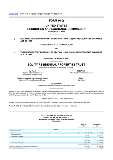 Thumbnail Equity Residential
 10-Q Quarterly Report FY 