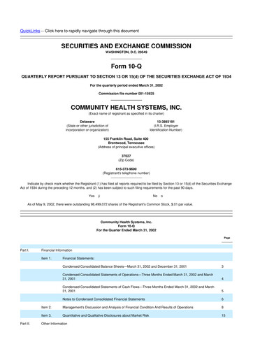 Thumbnail Community Health Systems
 10-Q Quarterly Report FY 