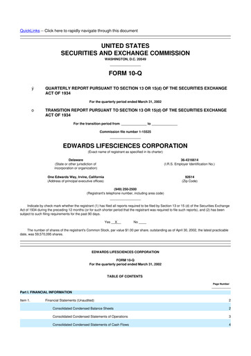 Thumbnail Edwards Lifesciences 10-Q Quarterly Report FY 