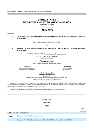 Thumbnail Omnicell
 10-Q Quarterly Report FY 