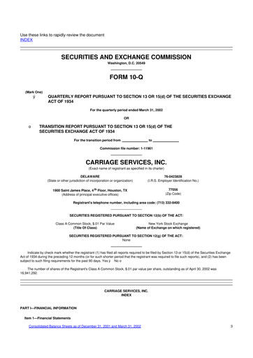 Thumbnail Carriage Services 10-Q Quarterly Report FY 