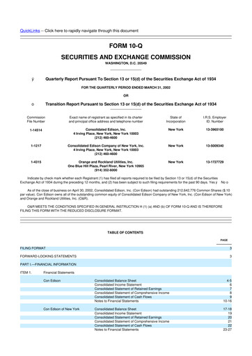Thumbnail Consolidated Edison 10-Q Quarterly Report FY 