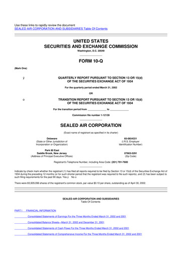 Thumbnail Sealed Air
 10-Q Quarterly Report FY 
