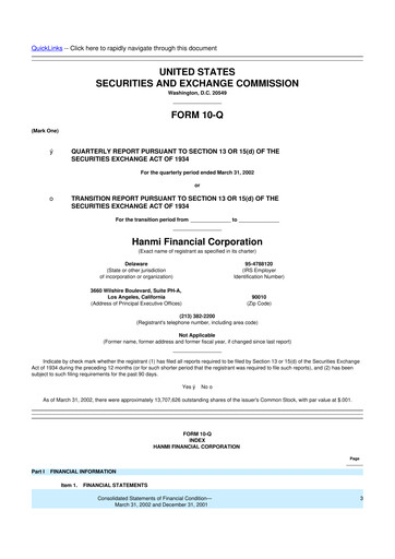 Thumbnail Hanmi Financial 10-Q Quarterly Report FY 
