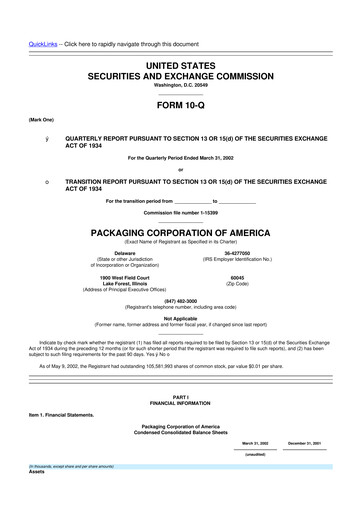 Vorschaubild Packaging Corporation of America
 10-Q Quartalsbericht  