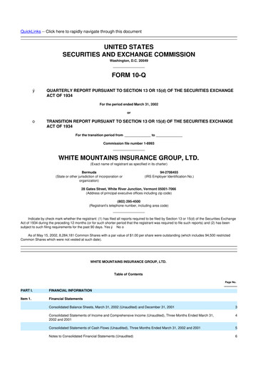 Miniature White Mountains Insurance Group 10-Q Rapport trimestriel  