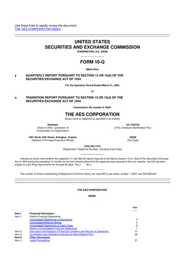 Miniature AES 10-Q Rapport trimestriel  