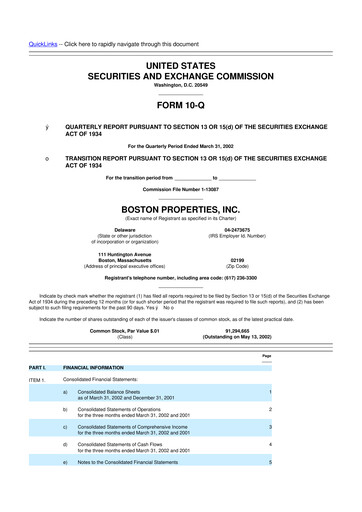 Thumbnail BXP, Inc.
 10-Q Quarterly Report FY 