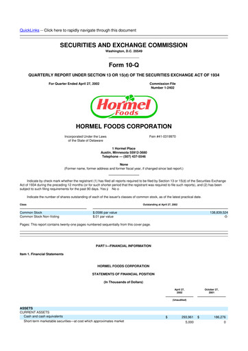 Thumbnail Hormel Foods 10-Q Quarterly Report FY 
