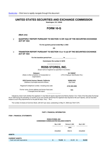Thumbnail Ross Stores 10-Q Quarterly Report FY 