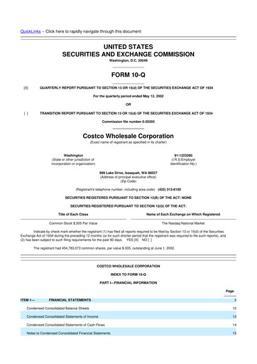 Miniature Costco 10-Q Rapport trimestriel  
