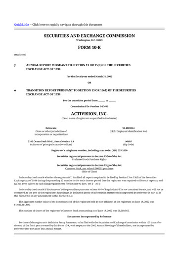 Thumbnail Activision Blizzard 10-K Annual Report 