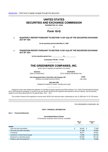Thumbnail The Greenbrier Companies
 10-Q Quarterly Report FY 