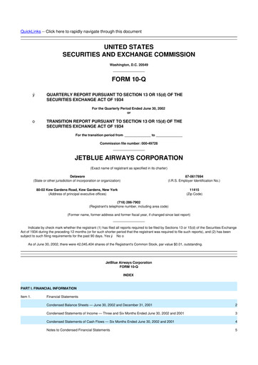 Thumbnail Jetblue Airways
 10-Q Quarterly Report FY 