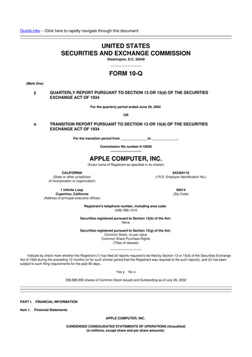 Miniature Apple 10-Q Rapport trimestriel  