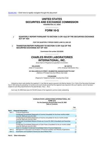Miniature Charles River Laboratories
 10-Q Rapport trimestriel  