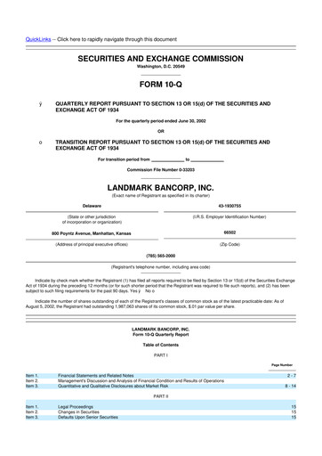 Miniature Landmark Bancorp 10-Q Rapport trimestriel  