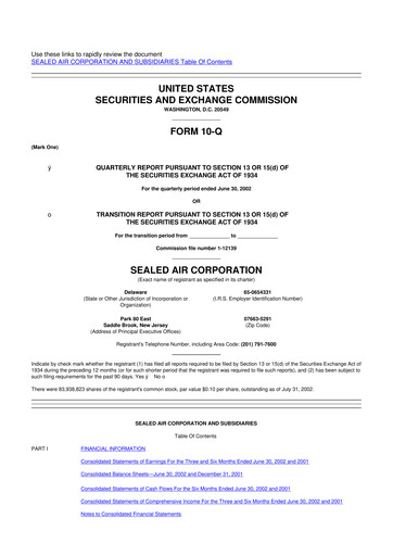 Thumbnail Sealed Air
 10-Q Quarterly Report FY 