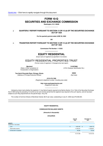 Thumbnail Equity Residential
 10-Q Quarterly Report FY 