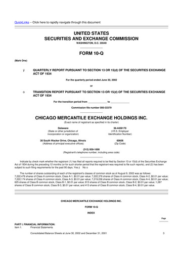 Miniature CME Group 10-Q Rapport trimestriel  