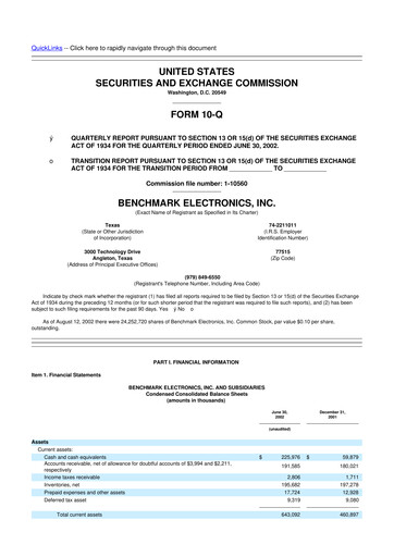 Thumbnail Benchmark Electronics
 10-Q Quarterly Report FY 