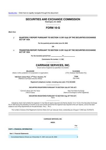 Thumbnail Carriage Services 10-Q Quarterly Report FY 