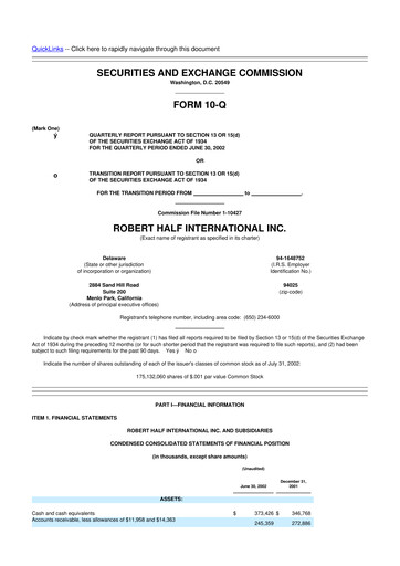 Miniature Robert Half 10-Q Rapport trimestriel  