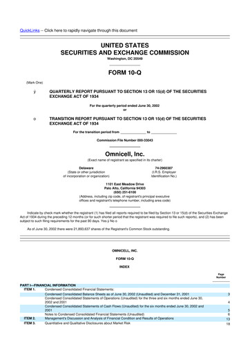 Thumbnail Omnicell
 10-Q Quarterly Report FY 
