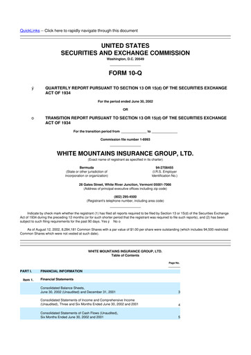 Miniature White Mountains Insurance Group 10-Q Rapport trimestriel  
