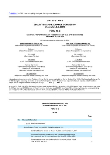 Miniature Simon Property Group 10-Q Rapport trimestriel  