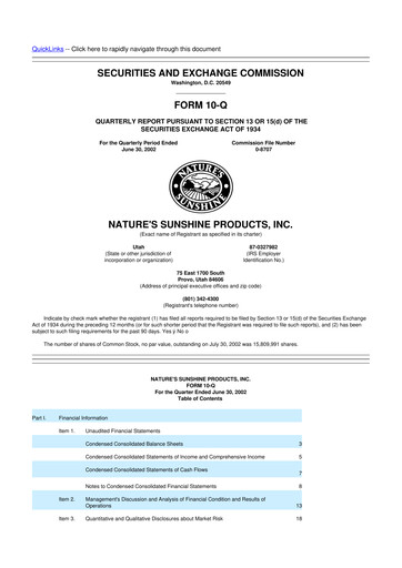 Thumbnail Nature's Sunshine Products 10-Q Quarterly Report FY 