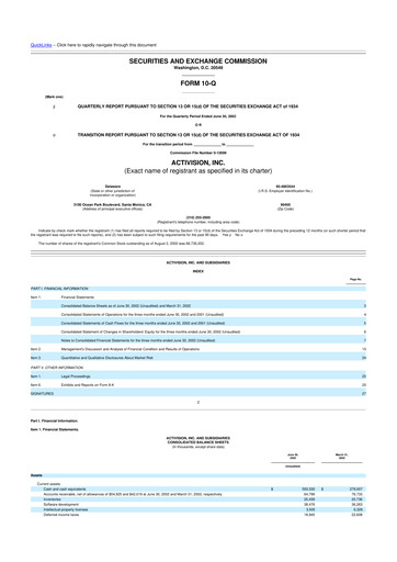 Thumbnail Activision Blizzard 10-Q Quarterly Report FY 