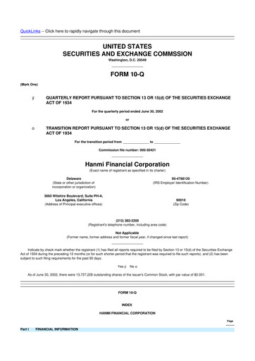 Thumbnail Hanmi Financial 10-Q Quarterly Report FY 