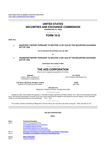 Miniature AES 10-Q Rapport trimestriel  