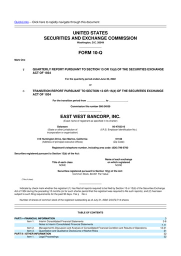 Vorschaubild East West Bancorp
 10-Q Quartalsbericht  