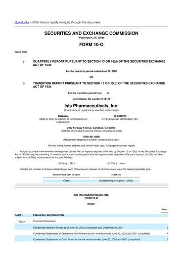 Vorschaubild Ionis Pharmaceuticals
 10-Q Quartalsbericht  