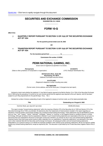 Thumbnail PENN Entertainment
 10-Q Quarterly Report FY 