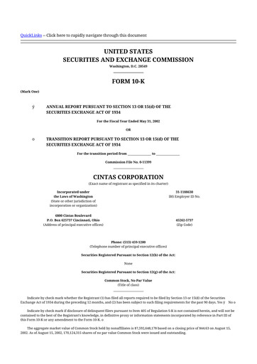 Thumbnail Cintas 10-K Annual Report 