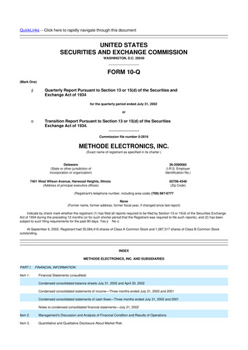 Miniature Methode Electronics
 10-Q Rapport trimestriel  