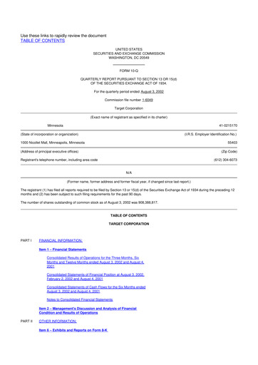 Miniature Target 10-Q Rapport trimestriel  