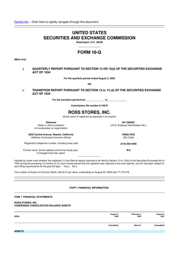 Thumbnail Ross Stores 10-Q Quarterly Report FY 