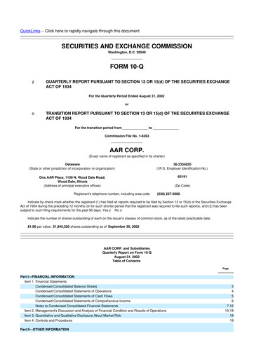 Thumbnail AAR 10-Q Quarterly Report FY 