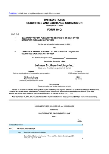 Thumbnail Lehman Brothers 10-Q Quarterly Report FY 