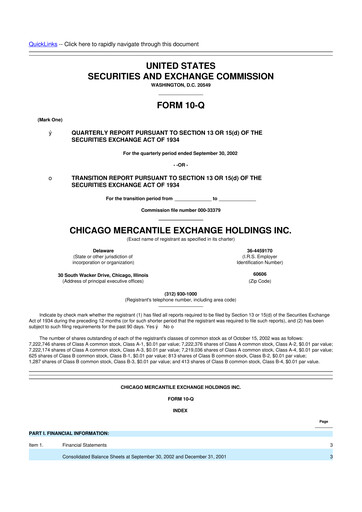 Miniature CME Group 10-Q Rapport trimestriel  