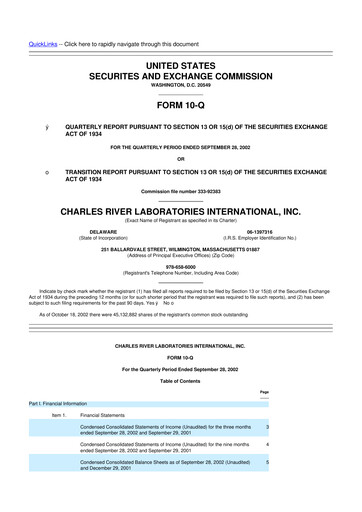 Miniature Charles River Laboratories
 10-Q Rapport trimestriel  
